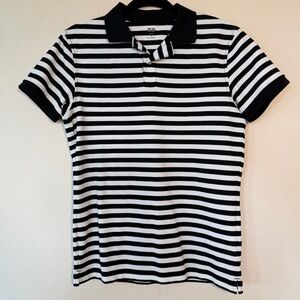 UNIQLO Men’s Black and White Striped Polo Shirt Slim Fit Size M